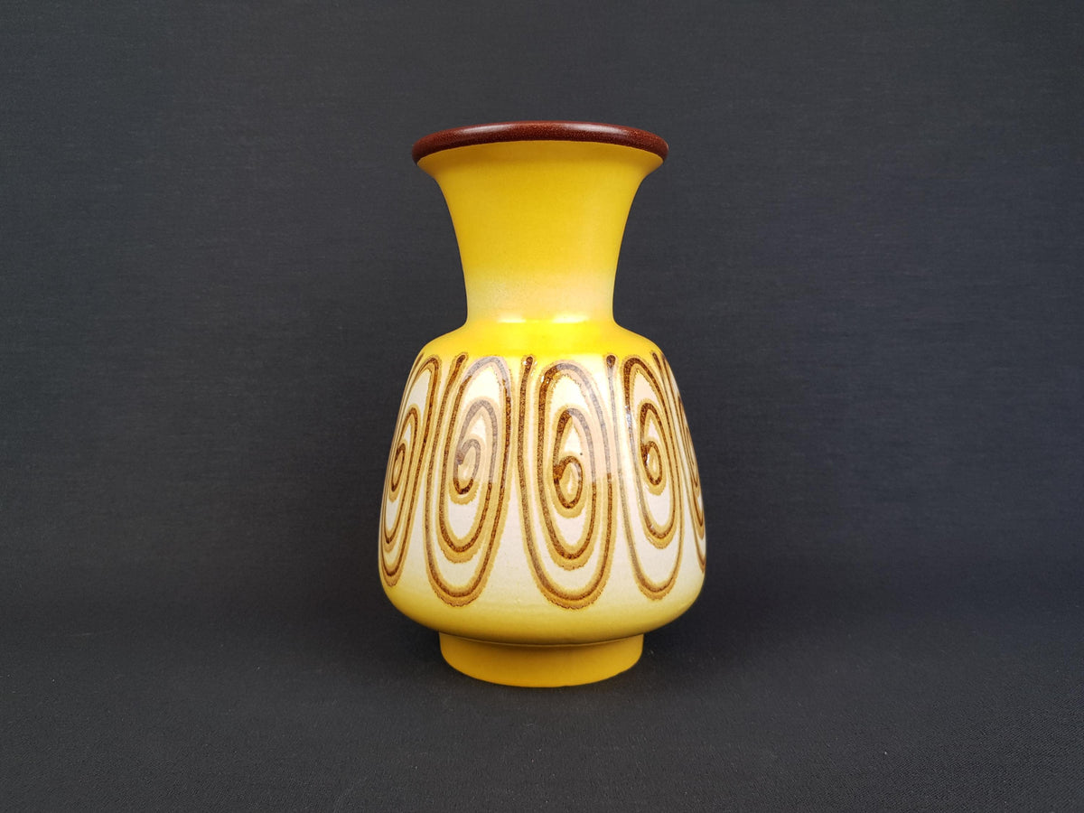 Vintage SCHLOSSBERG KERAMIK with Unique Yellow and Brown Swirl Decor 205/20 West German Pottery 1960-70s