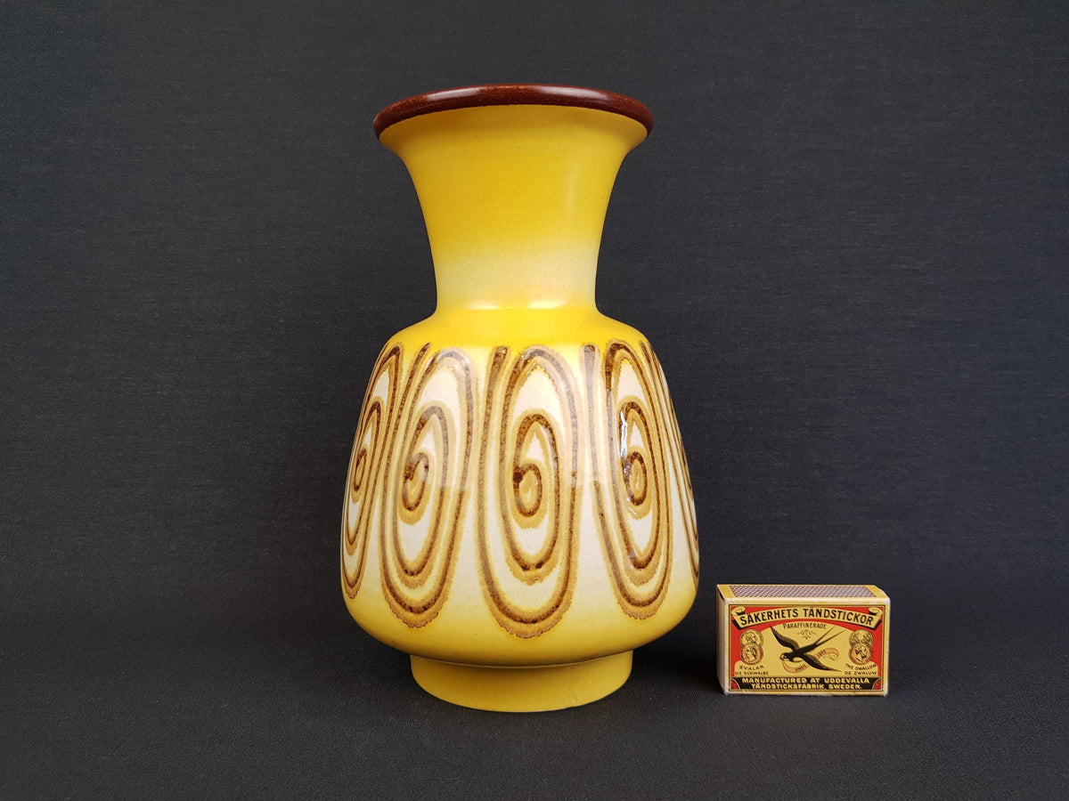 Vintage SCHLOSSBERG KERAMIK with Unique Yellow and Brown Swirl Decor 205/20 West German Pottery 1960-70s