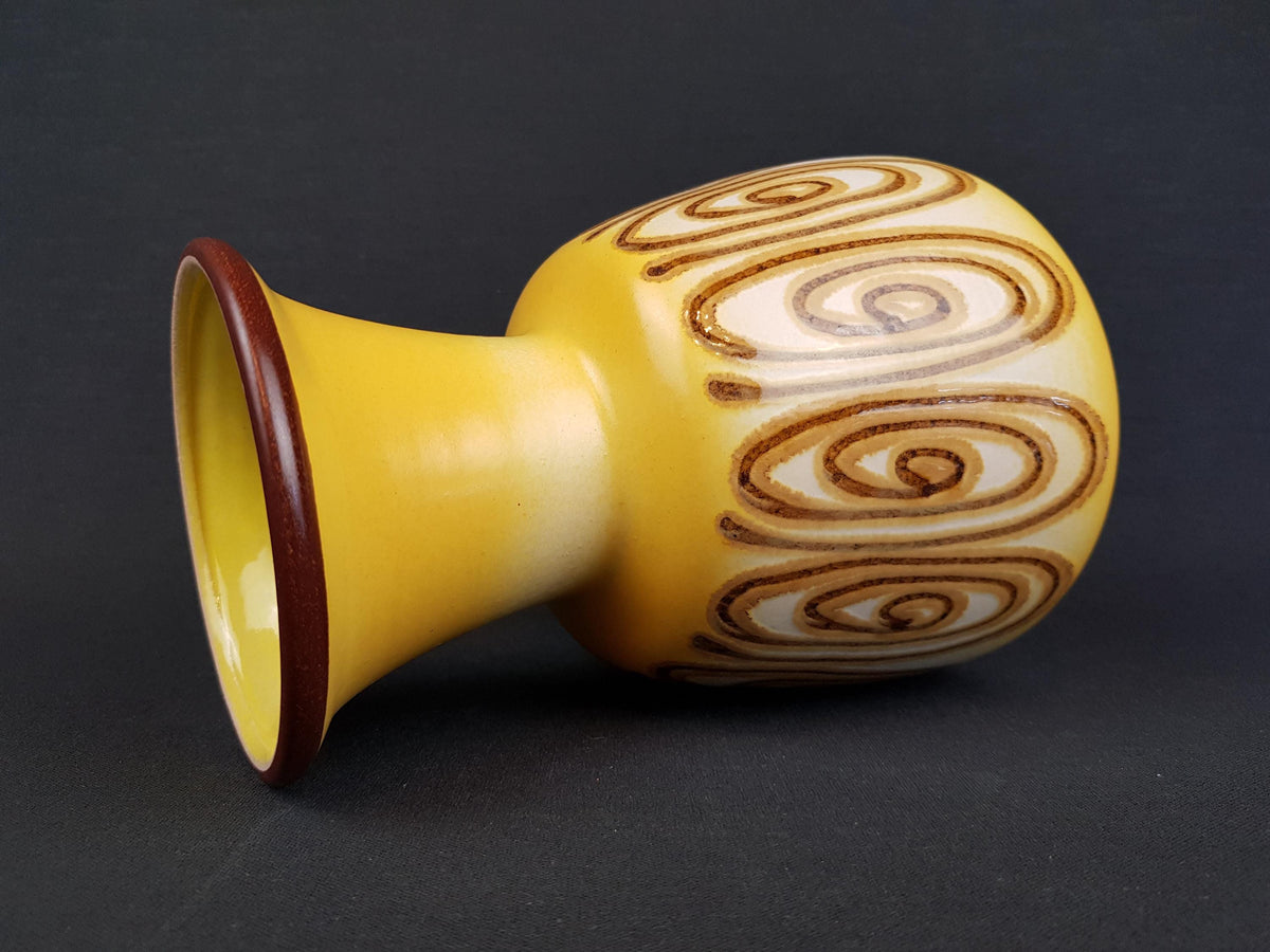 Vintage SCHLOSSBERG KERAMIK with Unique Yellow and Brown Swirl Decor 205/20 West German Pottery 1960-70s
