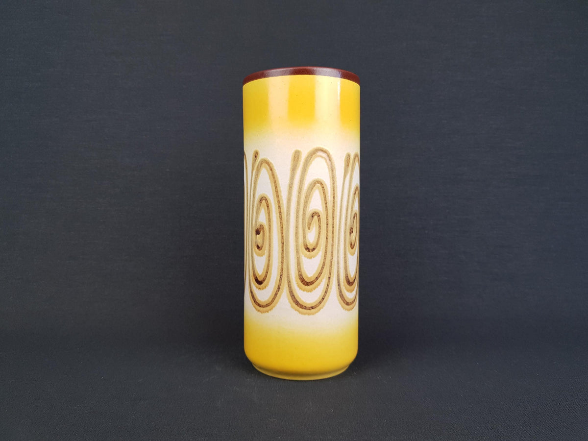 Vintage SCHLOSSBERG KERAMIK with Unique Yellow and Brown Swirl Decor 231-20 West German Pottery 1960-70s