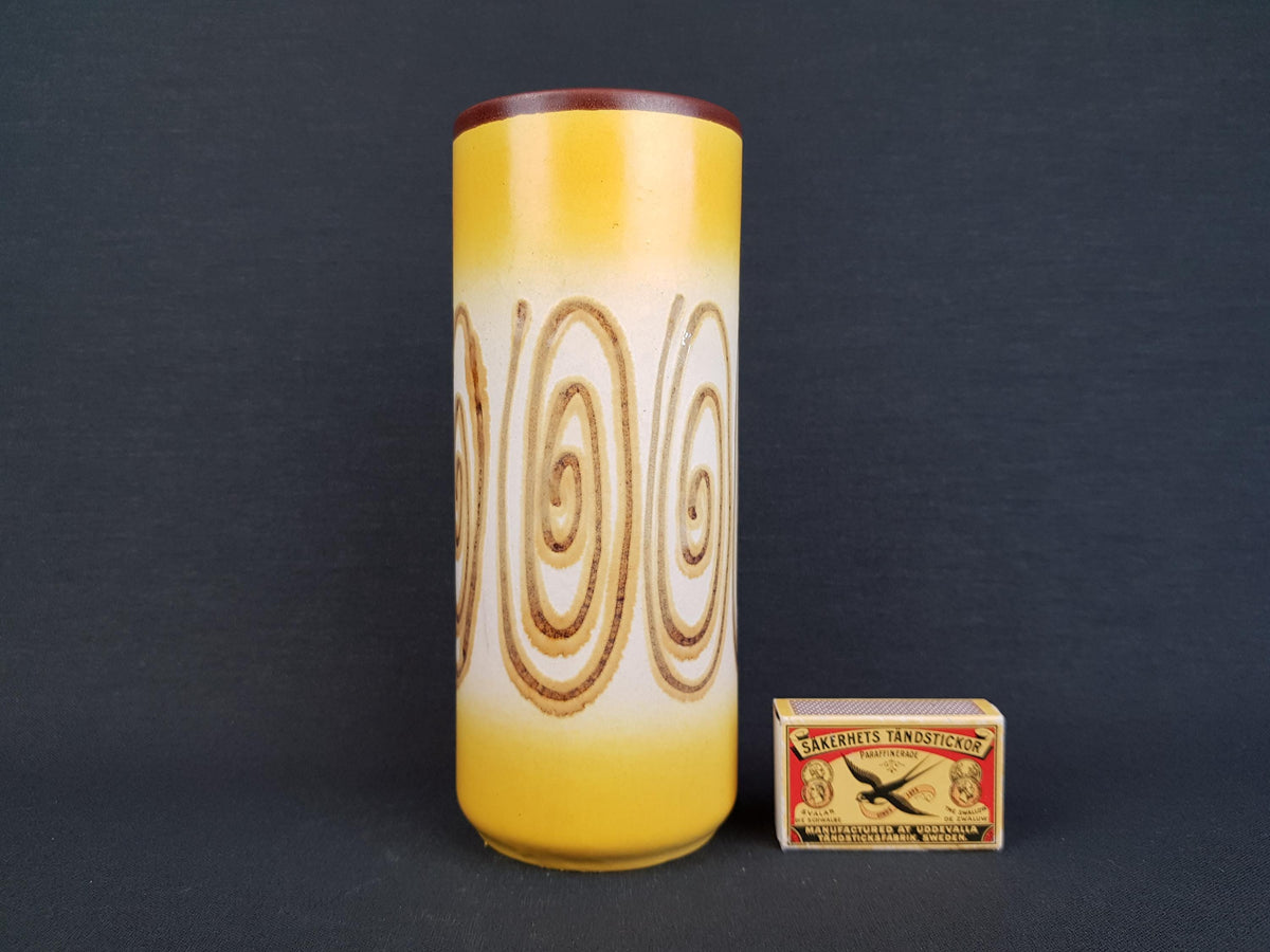 Vintage SCHLOSSBERG KERAMIK with Unique Yellow and Brown Swirl Decor 231-20 West German Pottery 1960-70s