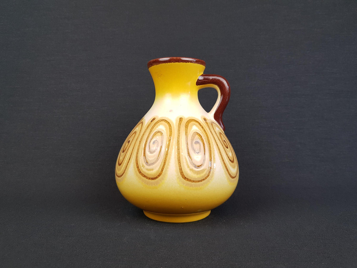 Vintage SCHLOSSBERG KERAMIK with Unique Yellow and Brown Swirl Decor 73/15 West German Pottery 1960-70s