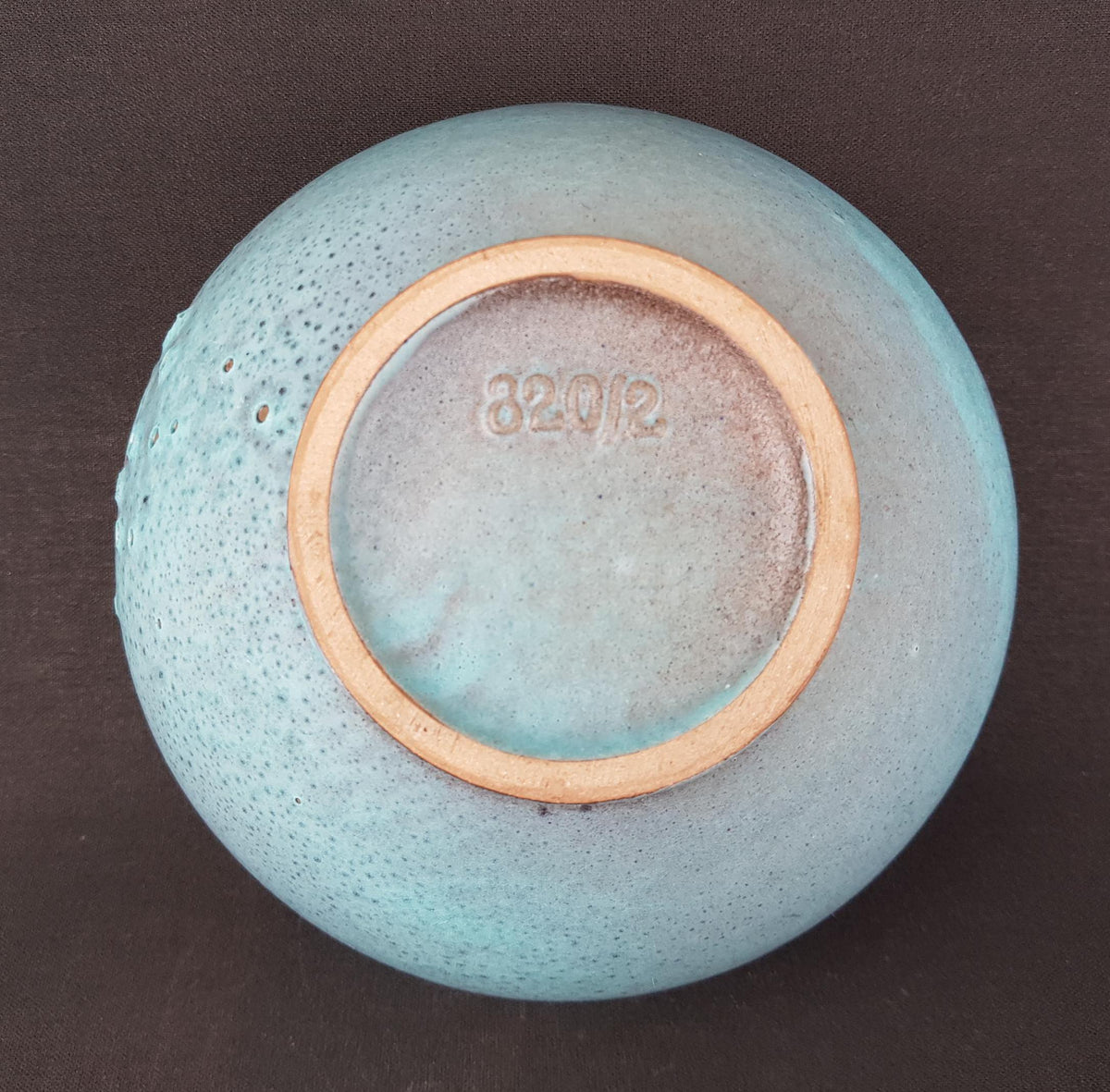 Vintage RUSCHA KERAMIK Matte Blue Ball Vase With Grey Relief Decor 820-2 West German Pottery Fat Lava Era 1970s