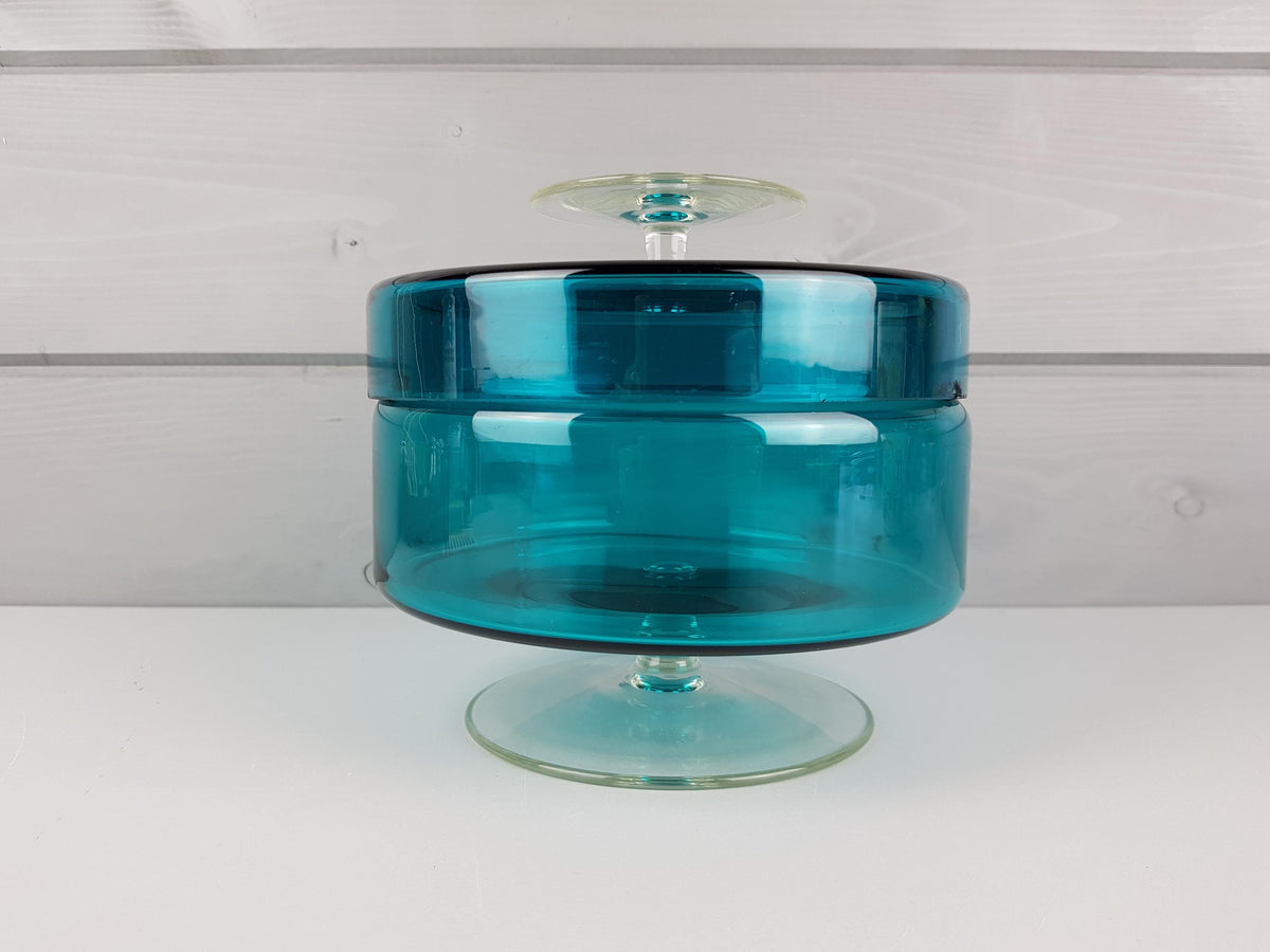 Vintage ROYAL LEERDAM KRISTALUNIE Turquoise Cookie Jar by Floris Meydam Dutch Glass Art