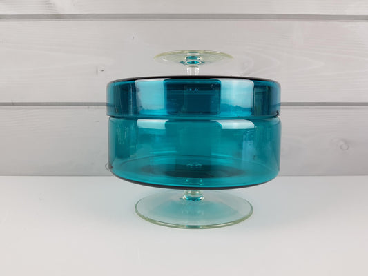 Vintage ROYAL LEERDAM KRISTALUNIE Turquoise Cookie Jar by Floris Meydam Dutch Glass Art