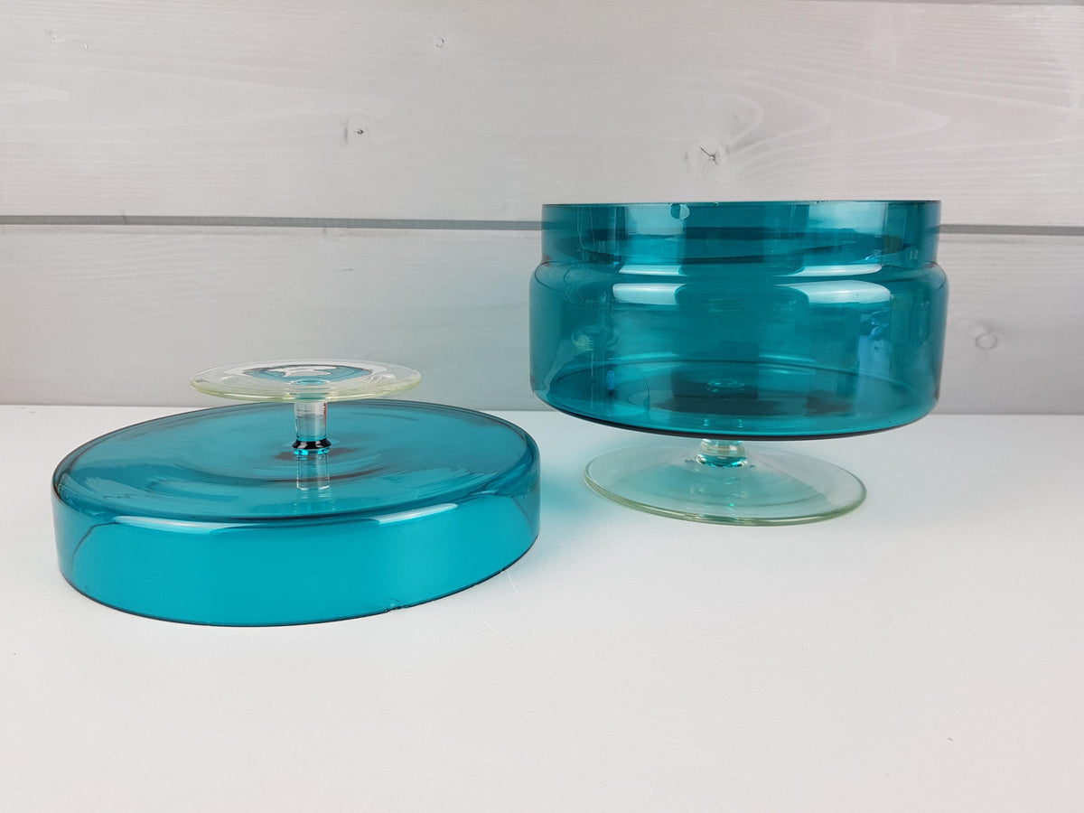Vintage ROYAL LEERDAM KRISTALUNIE Turquoise Cookie Jar by Floris Meydam Dutch Glass Art