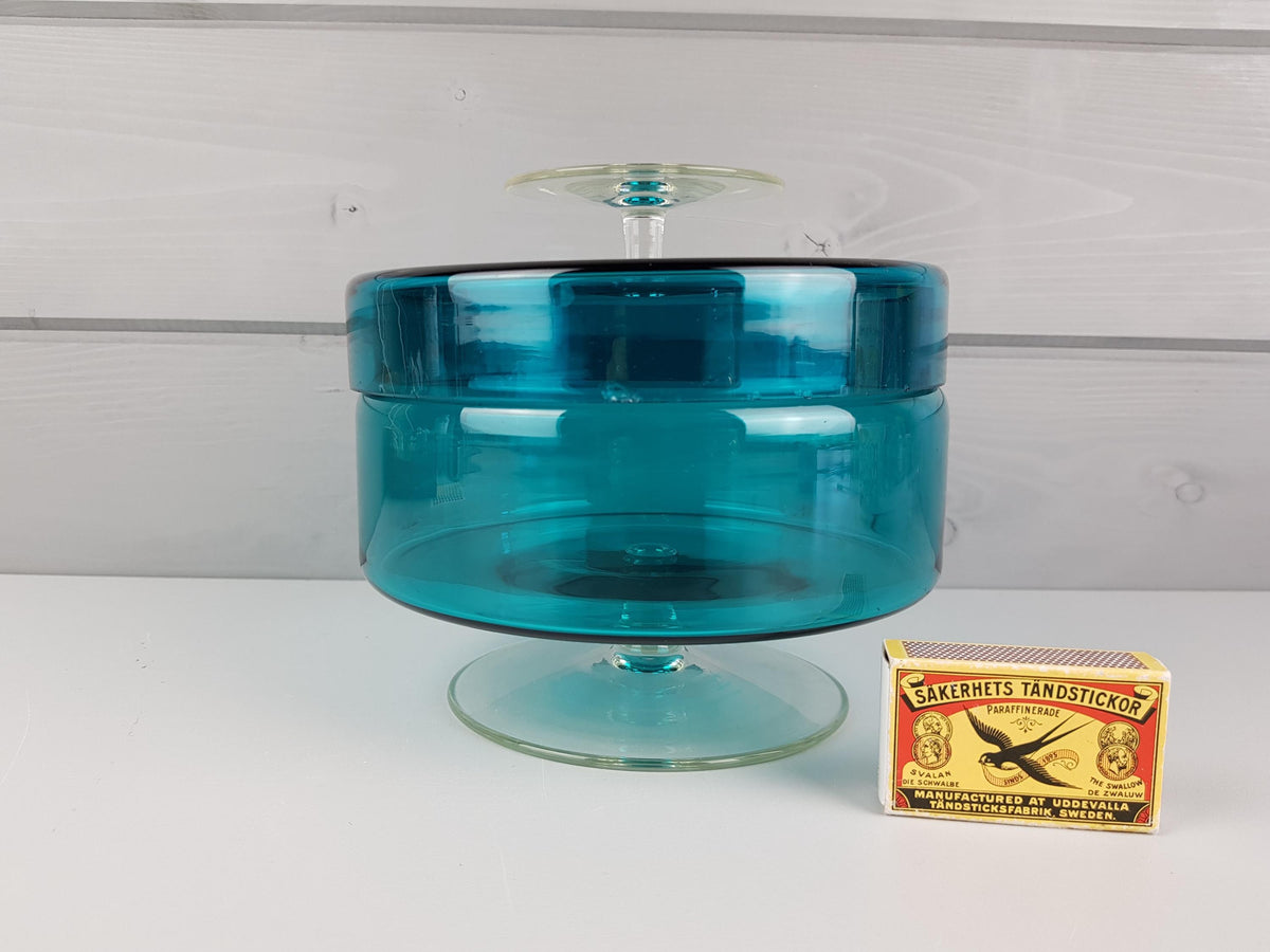 Vintage ROYAL LEERDAM KRISTALUNIE Turquoise Cookie Jar by Floris Meydam Dutch Glass Art