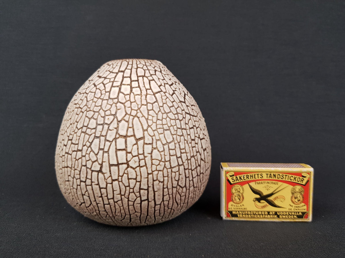 Vintage ALBERT KIESSLING Beige Studio Vase with Brown Snake Skin East German Pottery 1970s