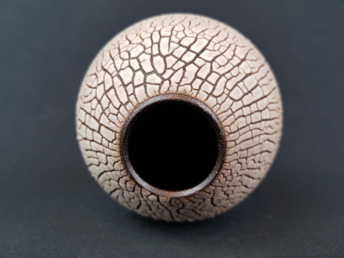 Vintage ALBERT KIESSLING Beige Studio Vase with Brown Snake Skin East German Pottery 1970s