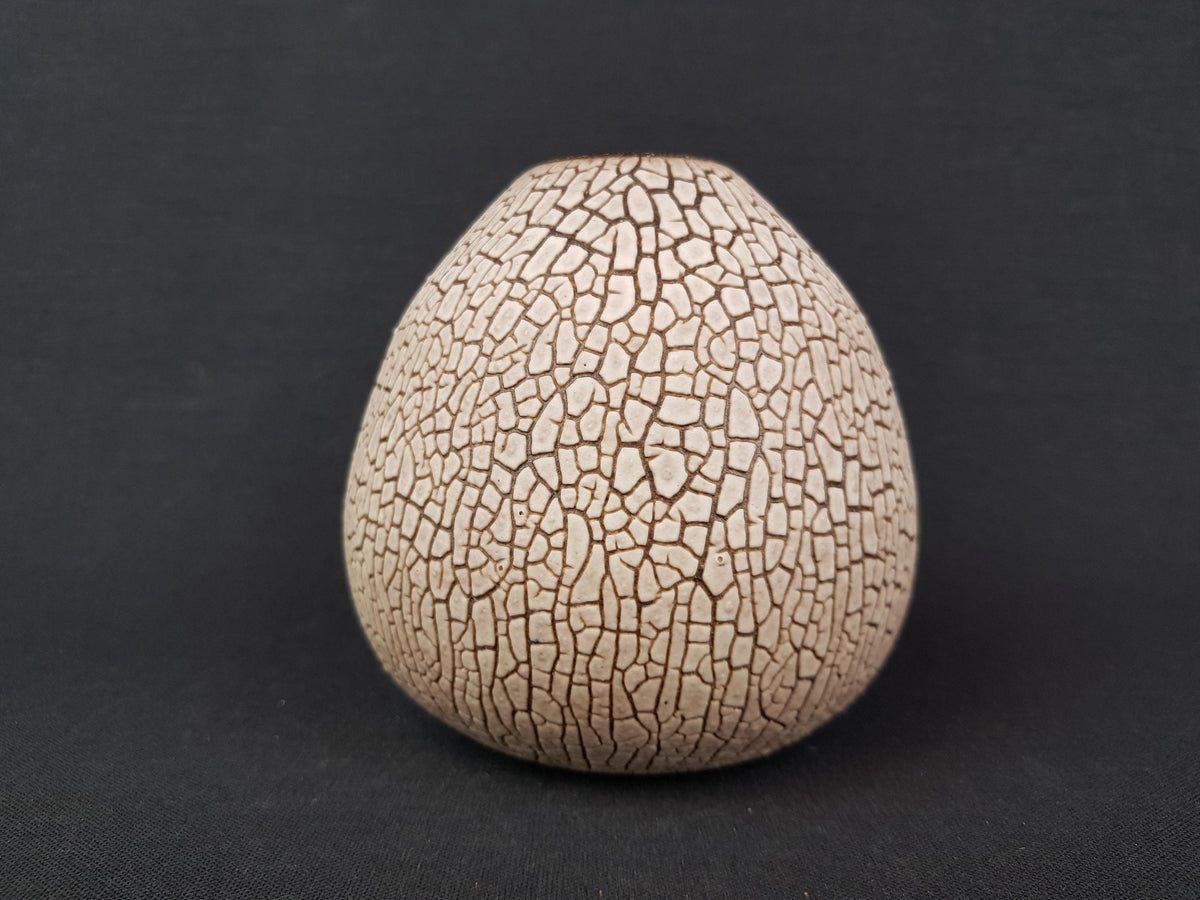 Vintage ALBERT KIESSLING Beige Studio Vase with Brown Snake Skin East German Pottery 1970s