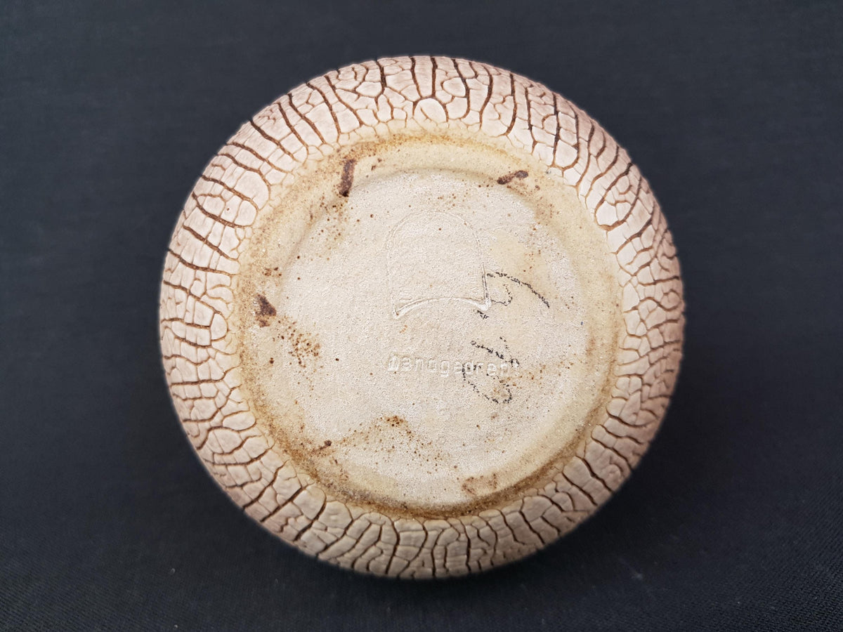 Vintage ALBERT KIESSLING Beige Studio Vase with Brown Snake Skin East German Pottery 1970s