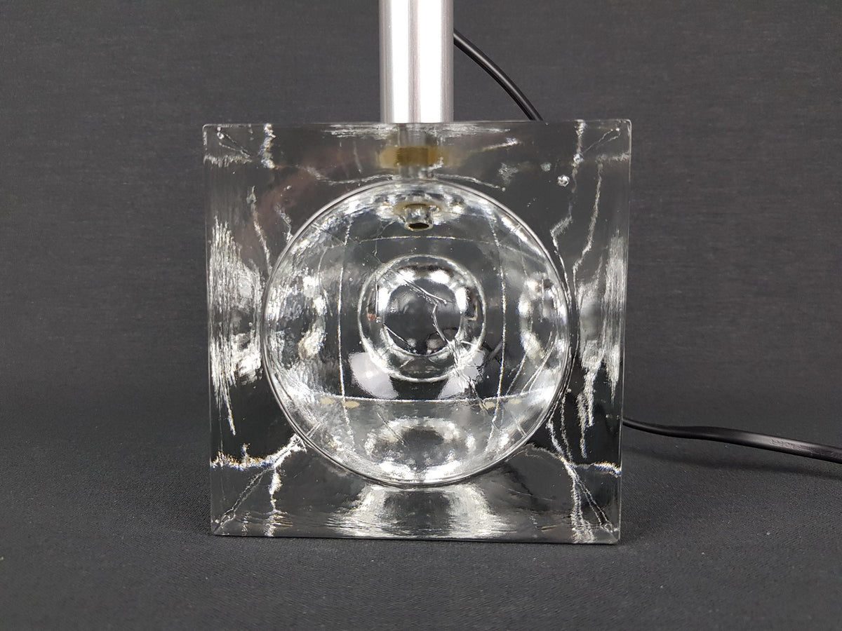 Vintage ROYAL LEERDAM Crystal Cubic Glass Table Lamp Kristalunie Holland 1970s by Willem Heesen