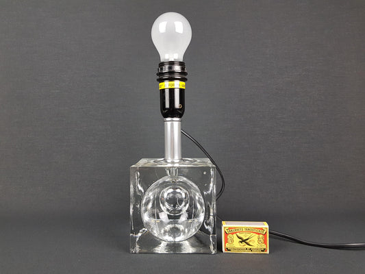 Vintage ROYAL LEERDAM Crystal Cubic Glass Table Lamp Kristalunie Holland 1970s by Willem Heesen