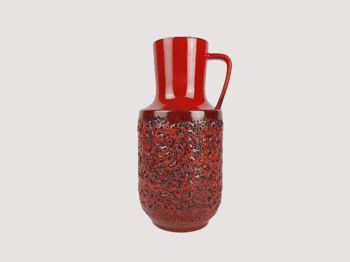 Vintage STEULER KERAMIK Handled Red Fat Lava Floor Vase West German Pottery 1960s