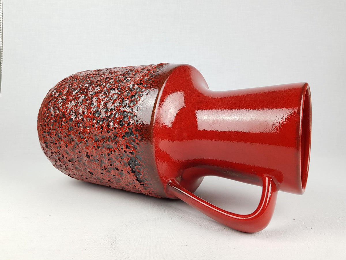 Vintage STEULER KERAMIK Handled Red Fat Lava Floor Vase West German Pottery 1960s