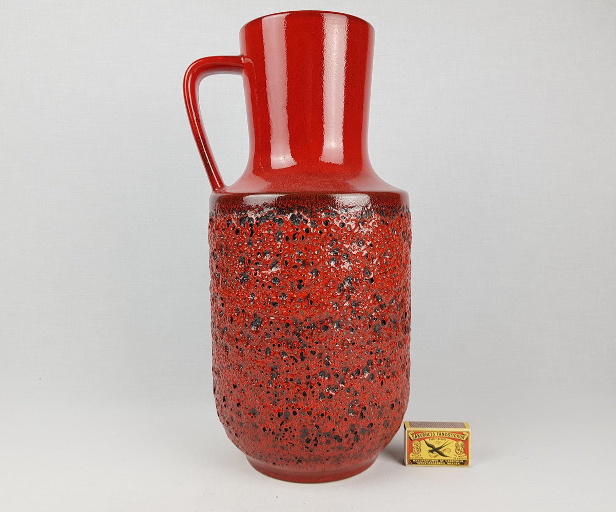 Vintage STEULER KERAMIK Handled Red Fat Lava Floor Vase West German Pottery 1960s
