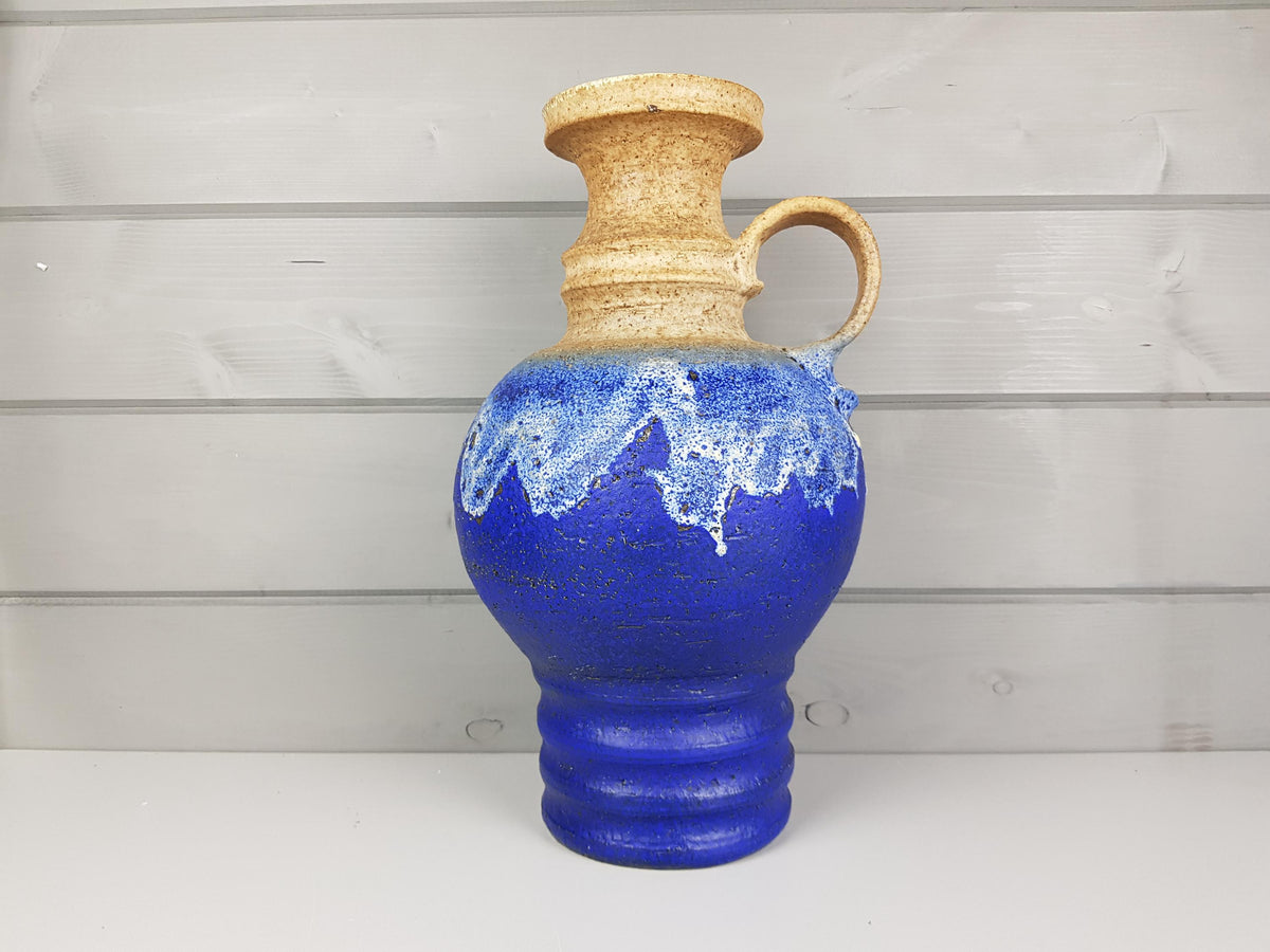 Vintage WEST GERMAN POTTERY Fat Lava Blue Beige Vase, Krosselbach Style 1960-70s