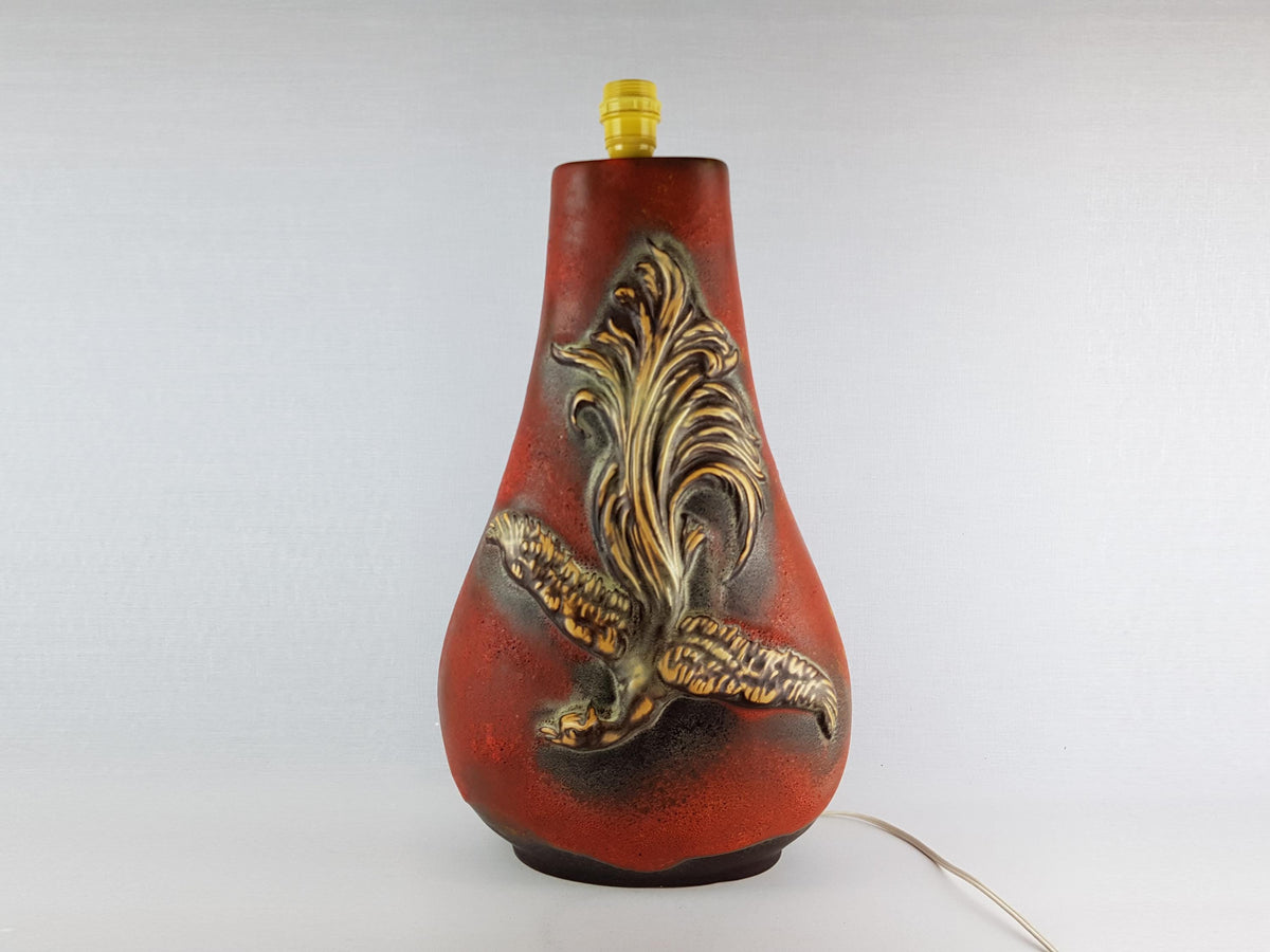 Vintage WALTER GERHARDS KERAMIK Red Floor Lamp With Eagle Decor West German Pottery 1950s - 1960s