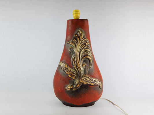 Vintage WALTER GERHARDS KERAMIK Red Floor Lamp With Eagle Decor West German Pottery 1950s - 1960s