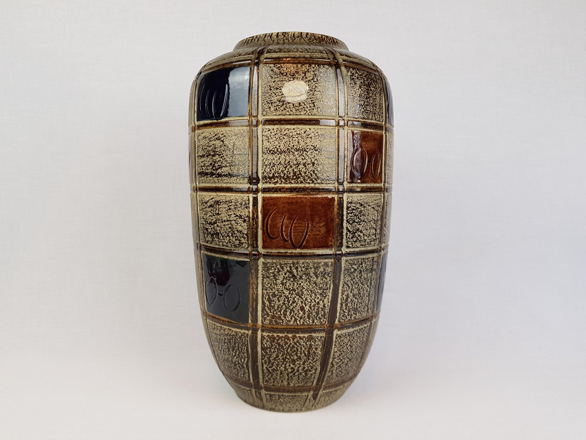 Large Vintage SPARA EDEL KERAMIK Brown Vase with Incised Decor 208-36 West German Pottery 1960s