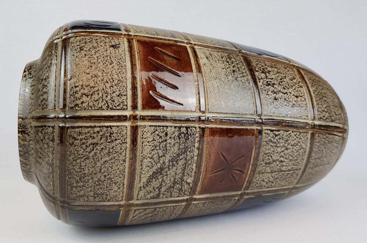 Large Vintage SPARA EDEL KERAMIK Brown Vase with Incised Decor 208-36 West German Pottery 1960s