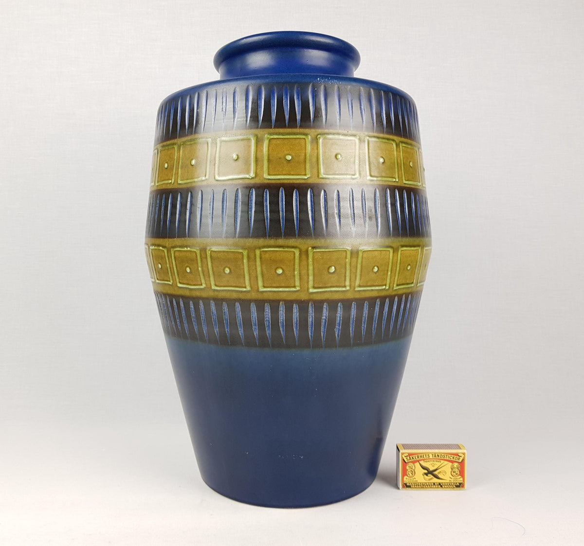 Vintage STEULER KERAMIK Blue and Green Floor Vase 137/40 West German Pottery 1960s