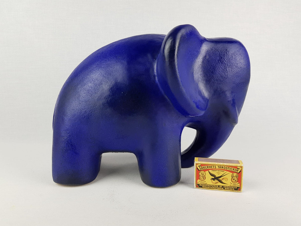 Vintage Stunning XL Blue RUSCHA KERAMIK Elephant West German Pottery 1970s