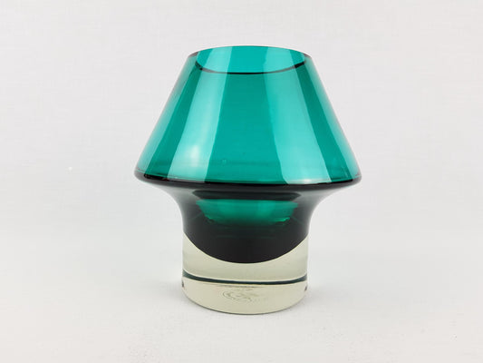 Vintage RIIHIMAEN LASI Turquoise Green Glass Vase no. 1436 Model Stromboli by Aimo Okkolin 1963-69