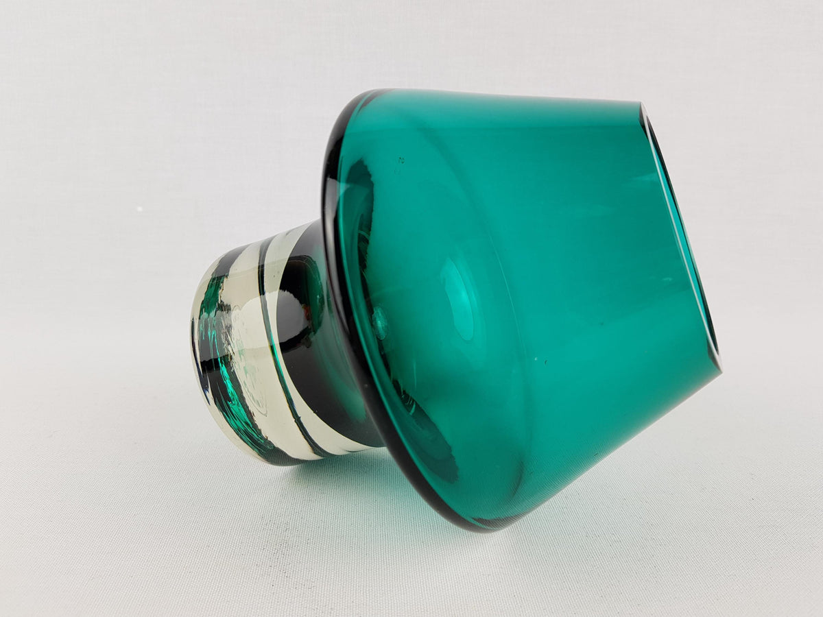 Vintage RIIHIMAEN LASI Turquoise Green Glass Vase no. 1436 Model Stromboli by Aimo Okkolin 1963-69