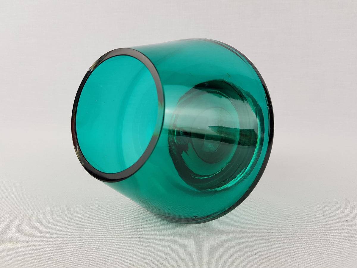 Vintage RIIHIMAEN LASI Turquoise Green Glass Vase no. 1436 Model Stromboli by Aimo Okkolin 1963-69