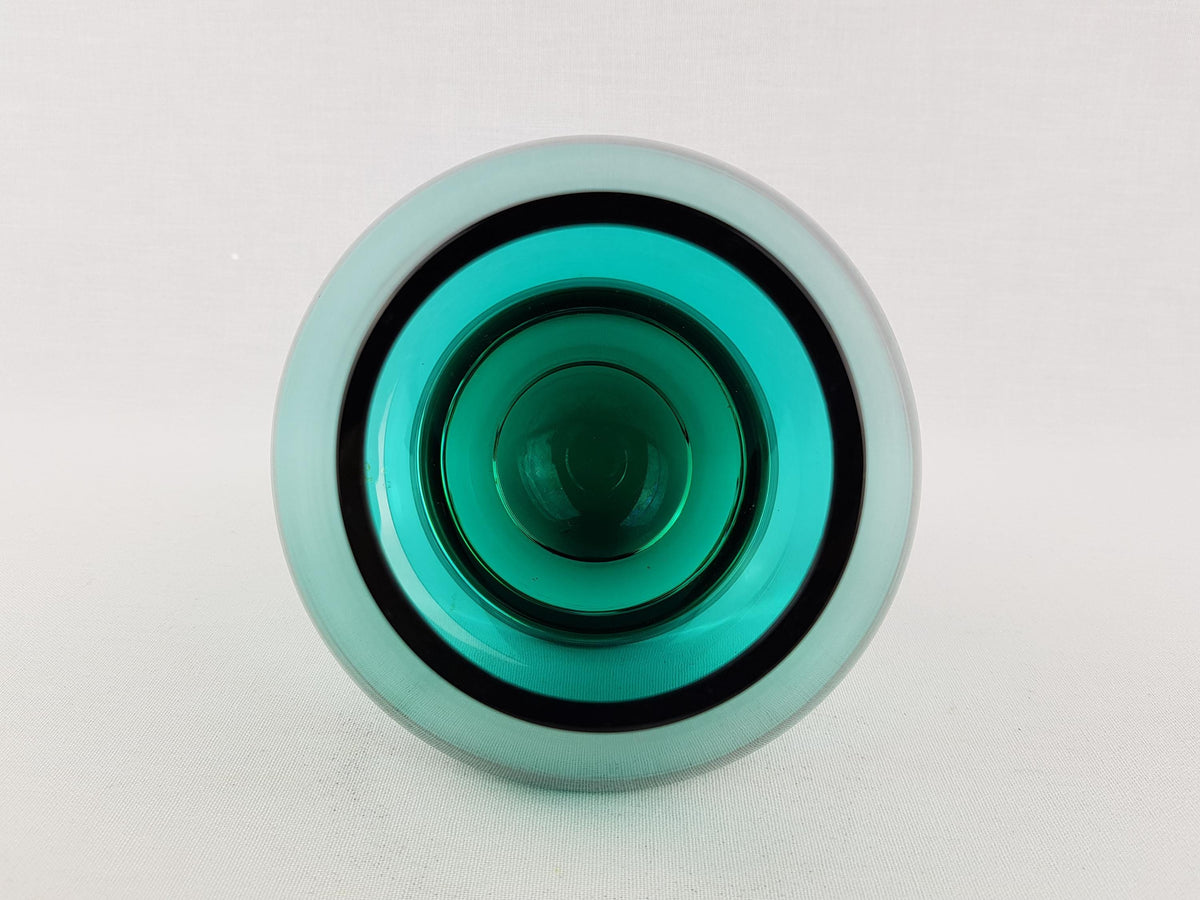 Vintage RIIHIMAEN LASI Turquoise Green Glass Vase no. 1436 Model Stromboli by Aimo Okkolin 1963-69