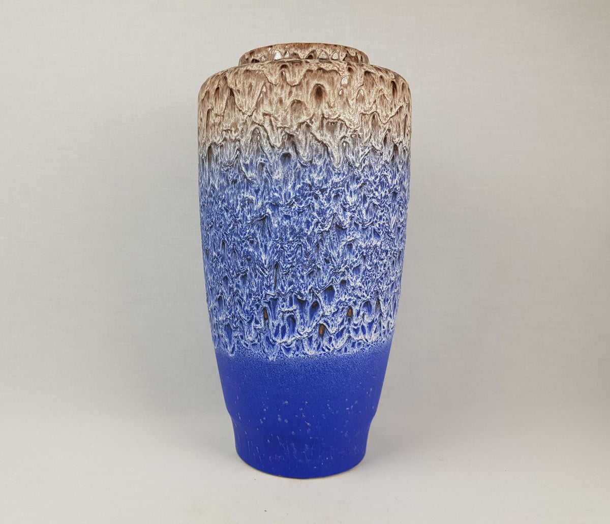 Vintage STEULER KERAMIK Blue Brown Floor Vase With White Fat Lava 156-40 West German Pottery 1970s