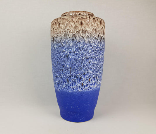 Vintage STEULER KERAMIK Blue Brown Floor Vase With White Fat Lava 156-40 West German Pottery 1970s