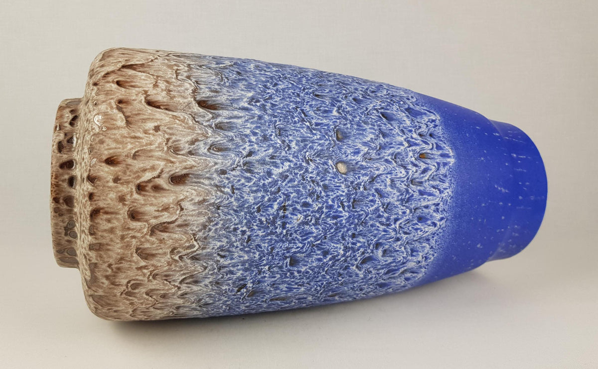 Vintage STEULER KERAMIK Blue Brown Floor Vase With White Fat Lava 156-40 West German Pottery 1970s