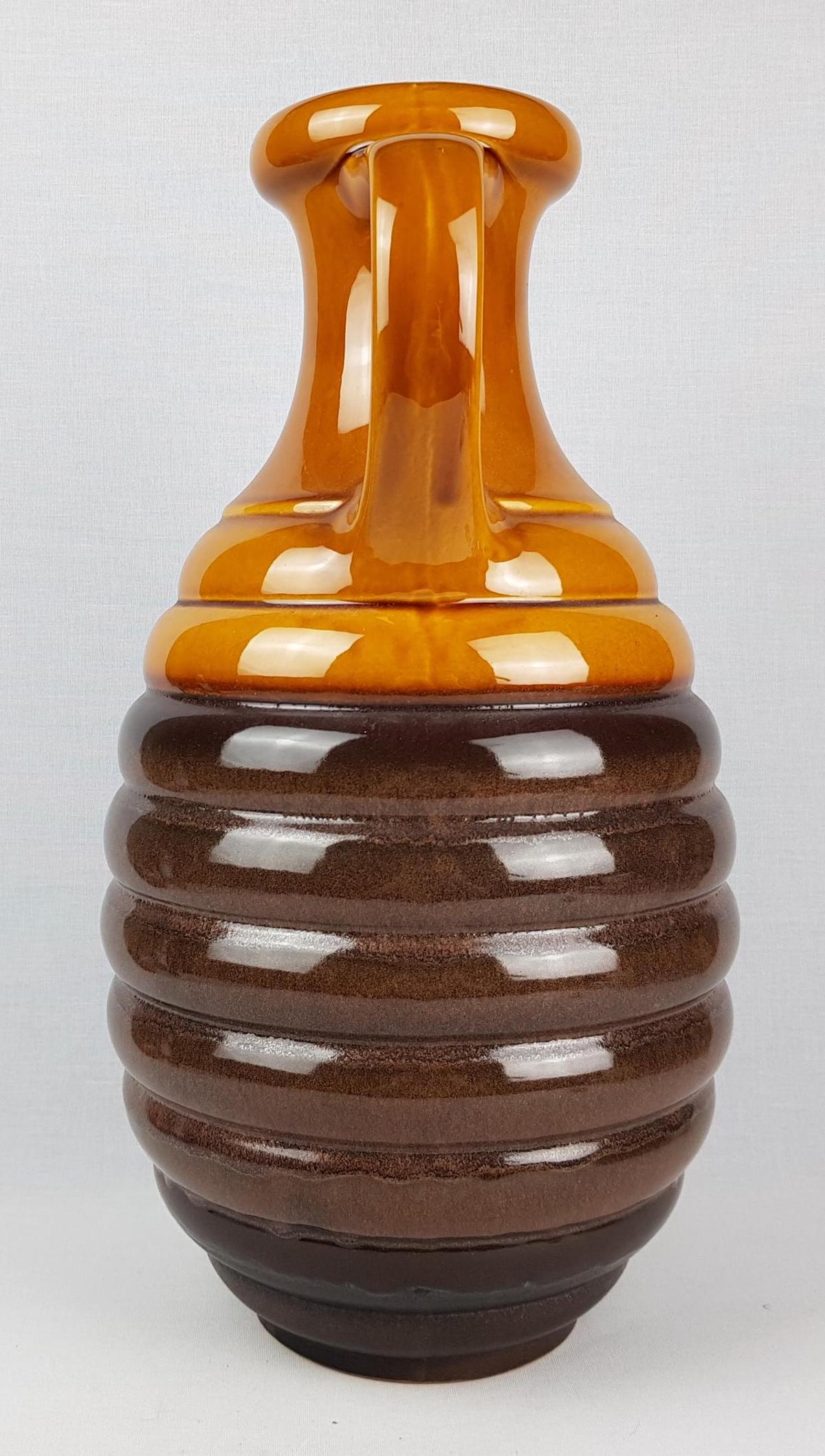 Vintage CARSTENS KERAMIK Handled Brown Metallic Hooped Floor Vase 0109-45 West German Pottery 1960s