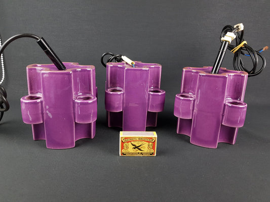 Set of 3 Vintage STEULER KERAMIK Purple Ceiling Lamps West German Pottery 1960s