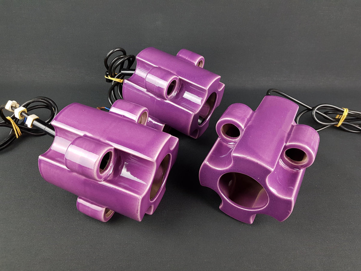 Set of 3 Vintage STEULER KERAMIK Purple Ceiling Lamps West German Pottery 1960s