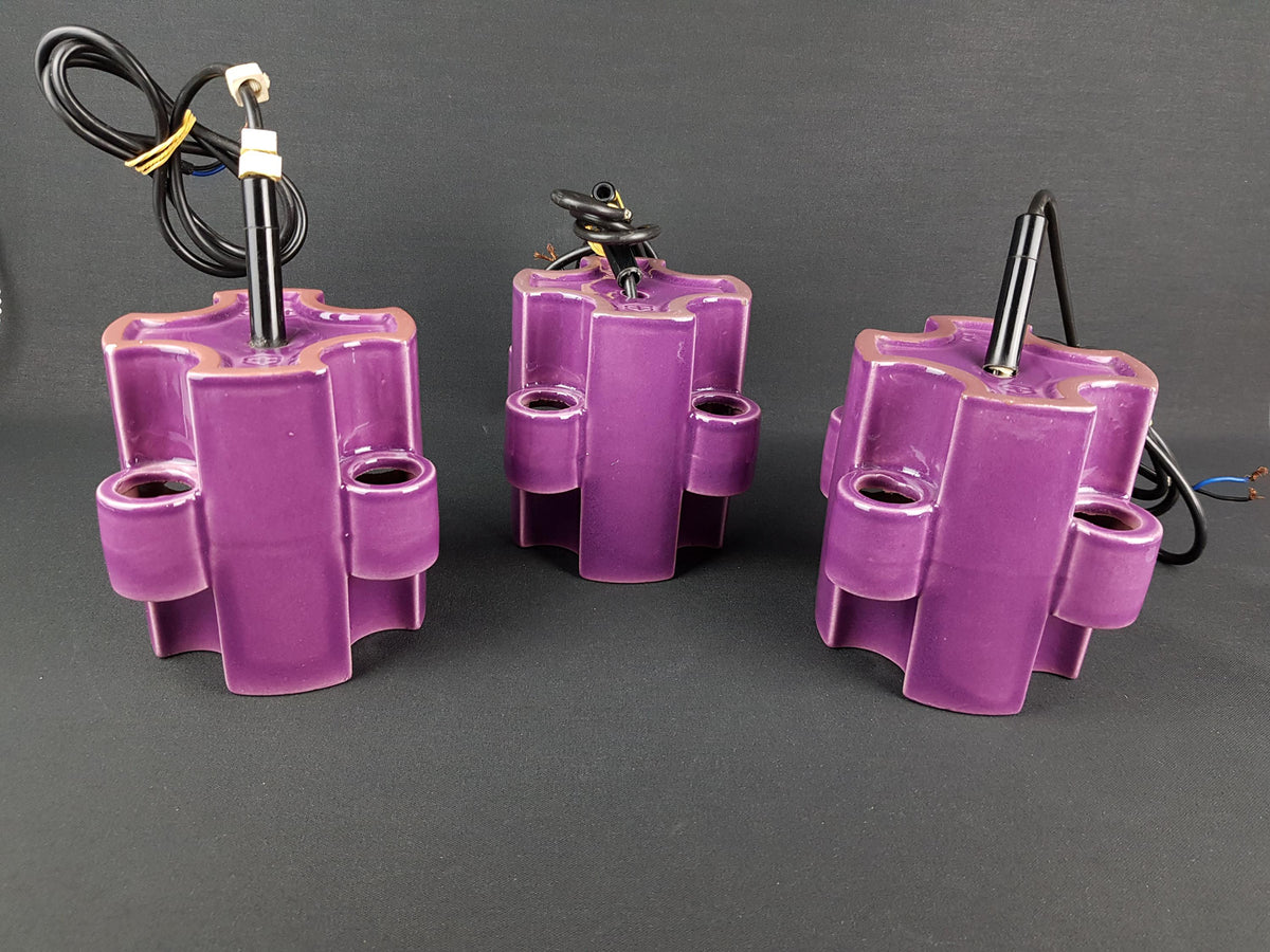 Set of 3 Vintage STEULER KERAMIK Purple Ceiling Lamps West German Pottery 1960s