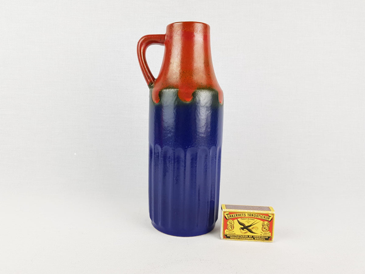 Vintage VEB GRAFENRODA Handled Blue and Red Vase 207-24 East German Pottery 1950s