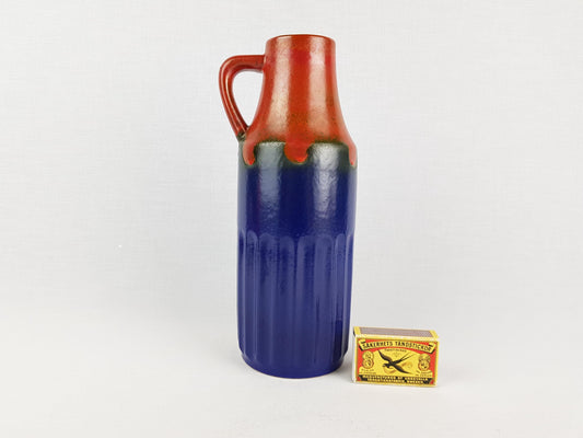 Vintage VEB GRAFENRODA Handled Blue and Red Vase 207-24 East German Pottery 1950s