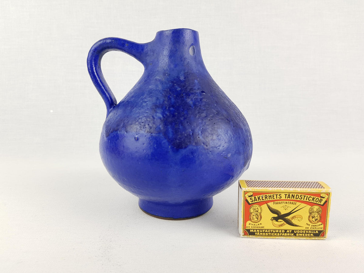 Vintage HARTWIG HEYNE TÖPFEREI (Hey) Yves Klein Blue Handled CeramicVase - West German Pottery 1960-70s
