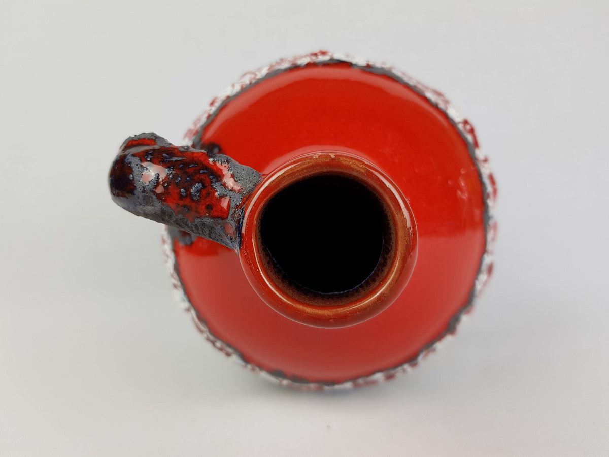 Vintage MAREI KERAMIK Red Jug Vase With Green Fat Lava Decor West German Pottery 1970s