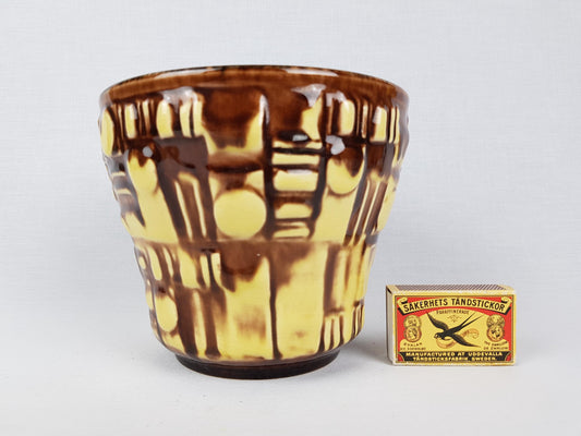 Vintage ÜBELACKER KERAMIK (U-keramik) Yellow and Brown Planter Cache Pot West German Pottery 1970s