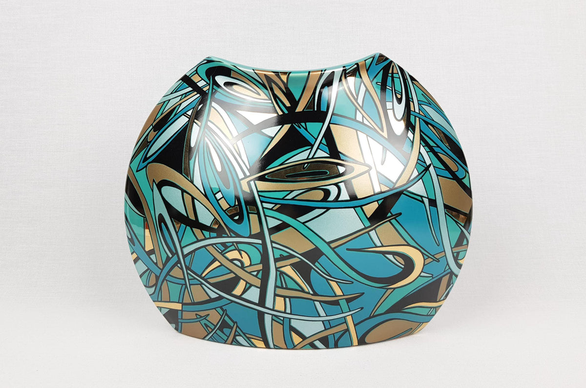 Vintage STEULER DESIGN Turquoise Pillow Vase Memphis Style West German Pottery 1980s