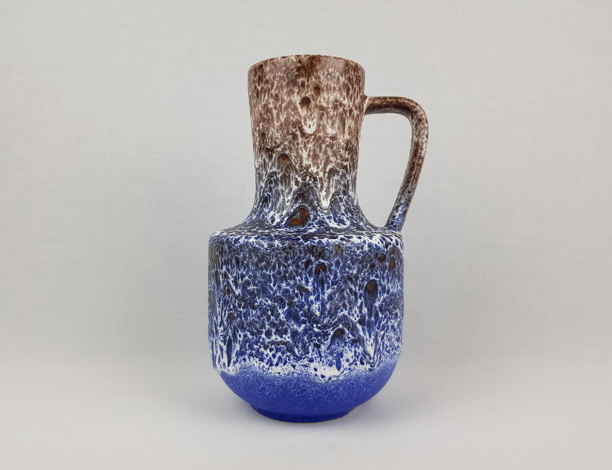 Vintage STEULER KERAMIK Handled Blue Brown Vase With White Fat Lava 141-25 West German Pottery 1970s