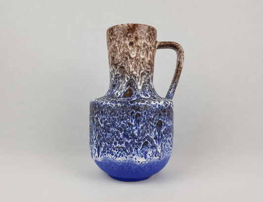 Vintage STEULER KERAMIK Handled Blue Brown Vase With White Fat Lava 141-25 West German Pottery 1970s