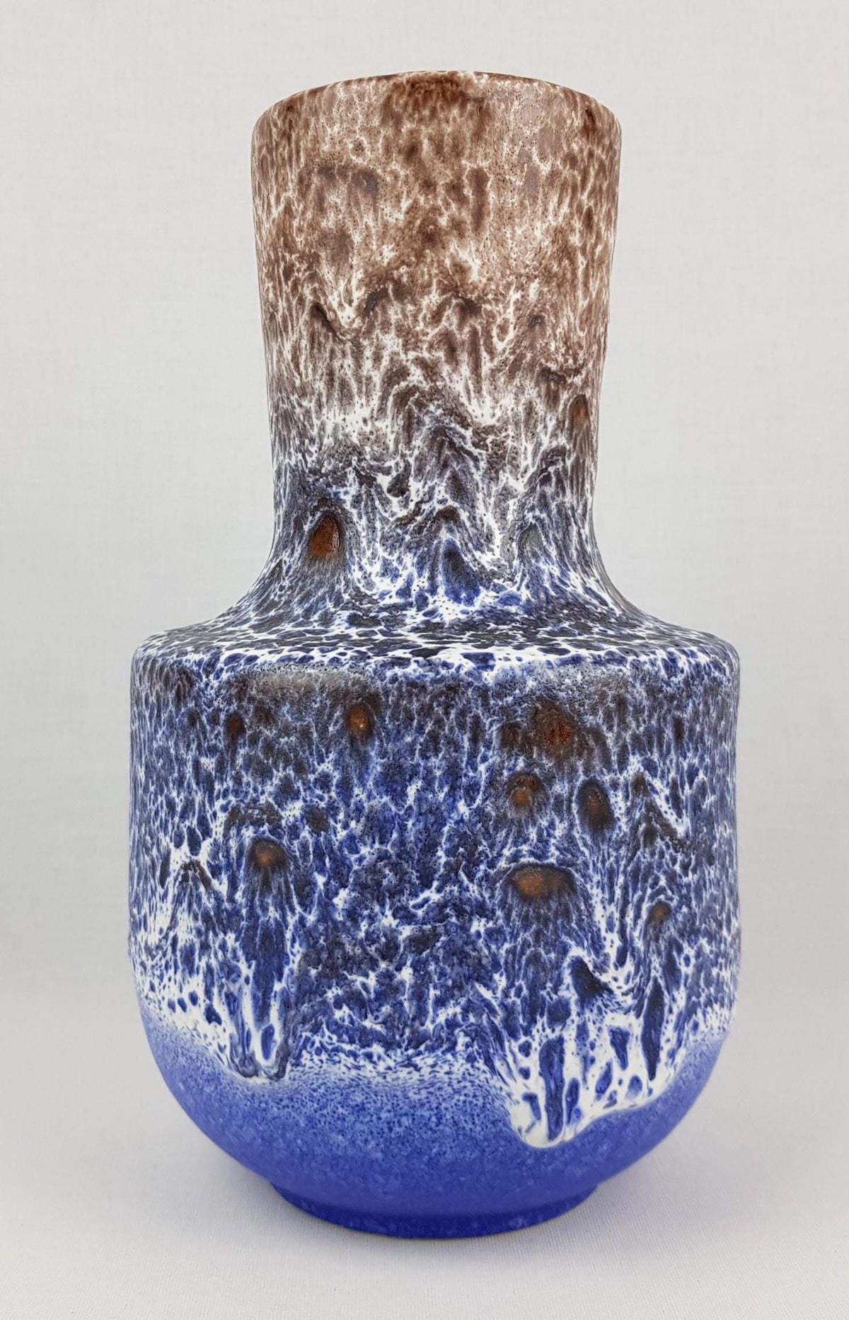 Vintage STEULER KERAMIK Handled Blue Brown Vase With White Fat Lava 141-25 West German Pottery 1970s