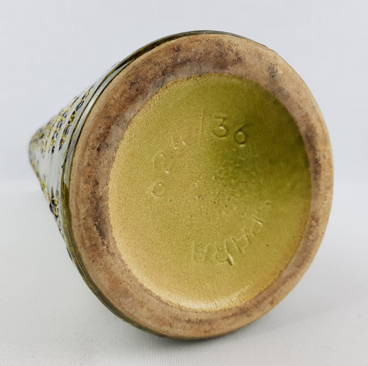 Vintage SPARA KERAMIK Olive Green Vase with Relief Decor Design By Halidan Kutlu 624-36 West German Pottery 1970s