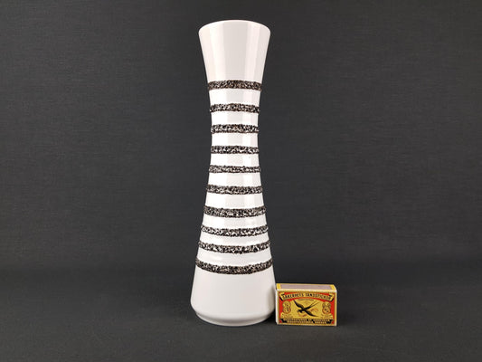 Vintage ILKRA EDEL KERAMIK Black and White Fat Lava Vase 1035-30 West German Pottery 1960s 1970s
