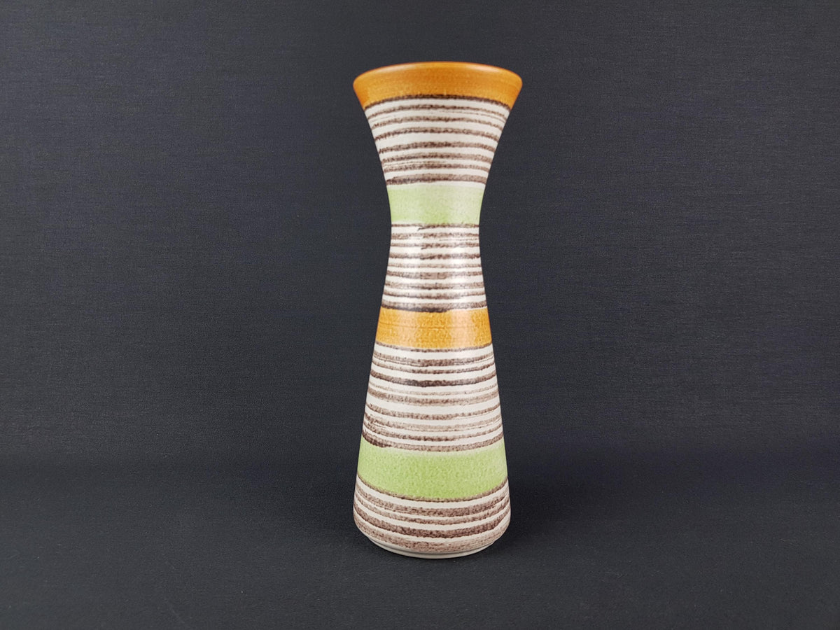 Vintage JASBA KERAMIK White, Orange, Green Stripes Vase 602-27 West German Pottery 1950s